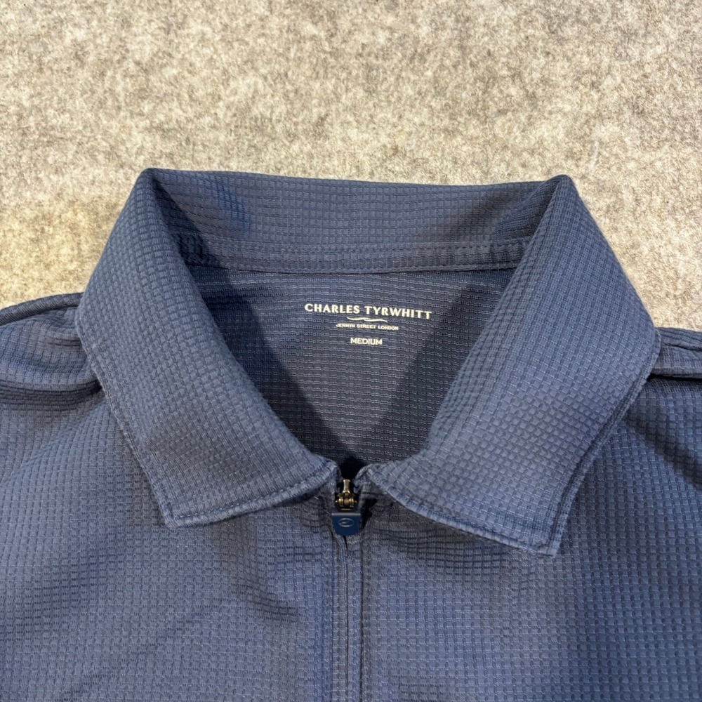 Charles Tyrwhitt Quarter Zip Men's Polo Shirt Navy Blue Cotton/Polyester Medium - Picture 4 of 5
